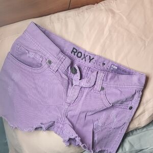 Roxy Lavender Frayed Denim Shorts